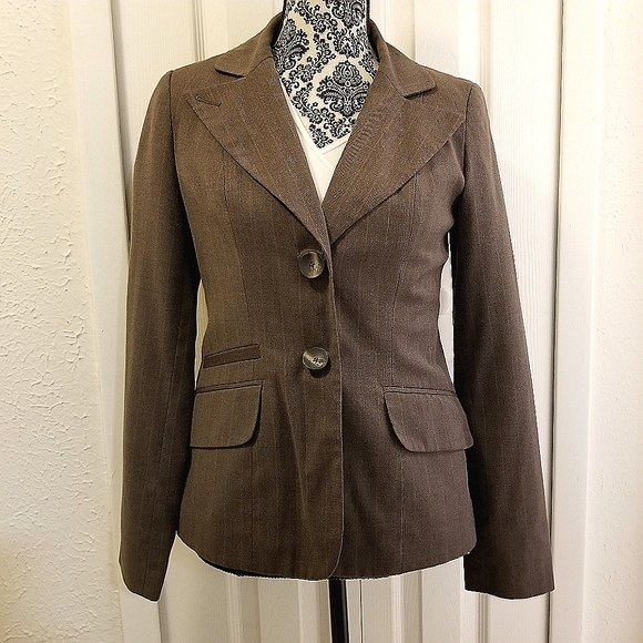 Merona Brown Pinstriped Blazer/Suit Jacket - Picture 1 of 4